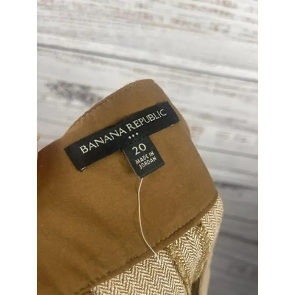 Banana Republic Pants Womens 20 Beige Linen Herringbone Tapered Pleated Belted